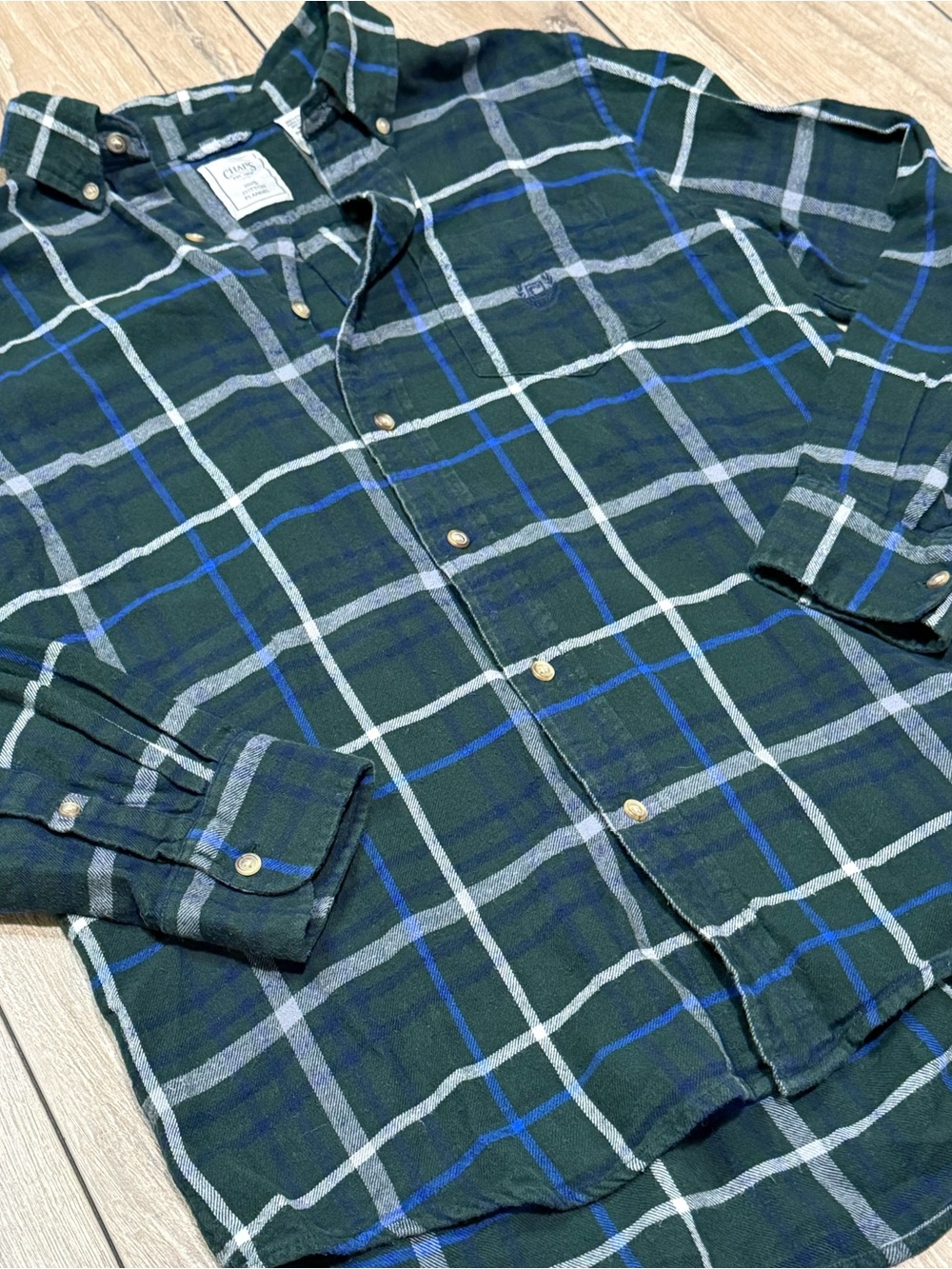 Chaps Plaid Flannel Long Sleeve Button Down Shirt Green Blue Size Medium - Picture 4 of 11